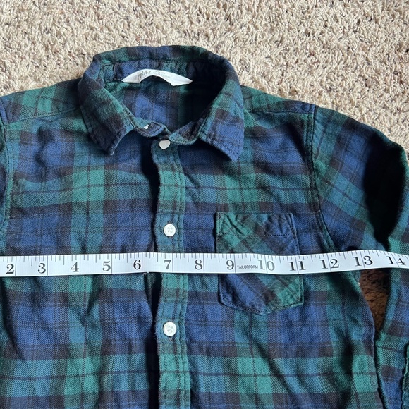H&M Boys Kids Button Up Shirt Blue Green Flannel 6 Medium - Picture 4 of 6